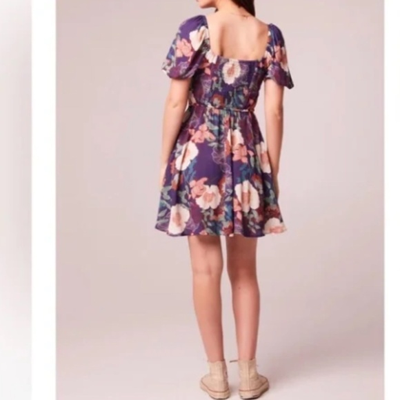 BOG Sexy Flowy Boho Bohemian Floral Puff Sleeve Resort Vacation Dress - Picture 6 of 7